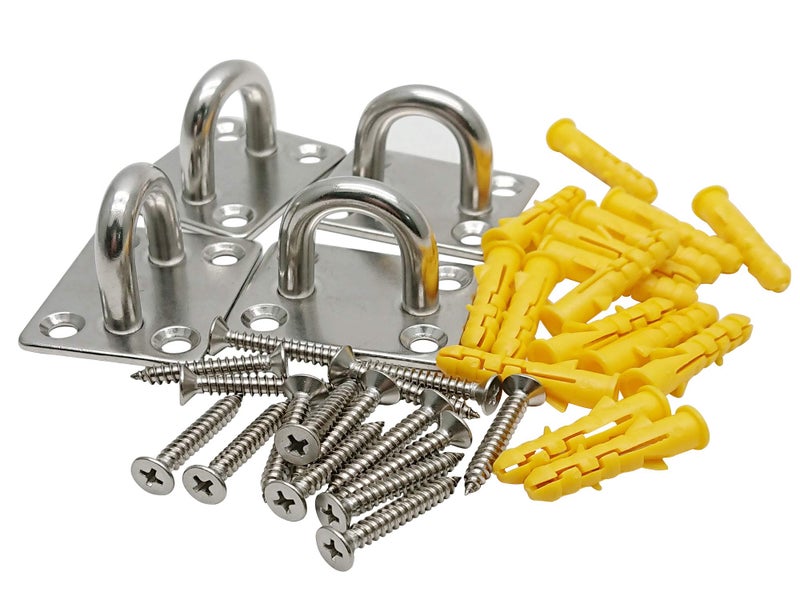 Hulless 4 Pcs 2 x 1.6 Inch 304 Stainless Steel Ceiling Hooks Pad Eyes Plate Marine Hardware Hooks with Screws - Image 3